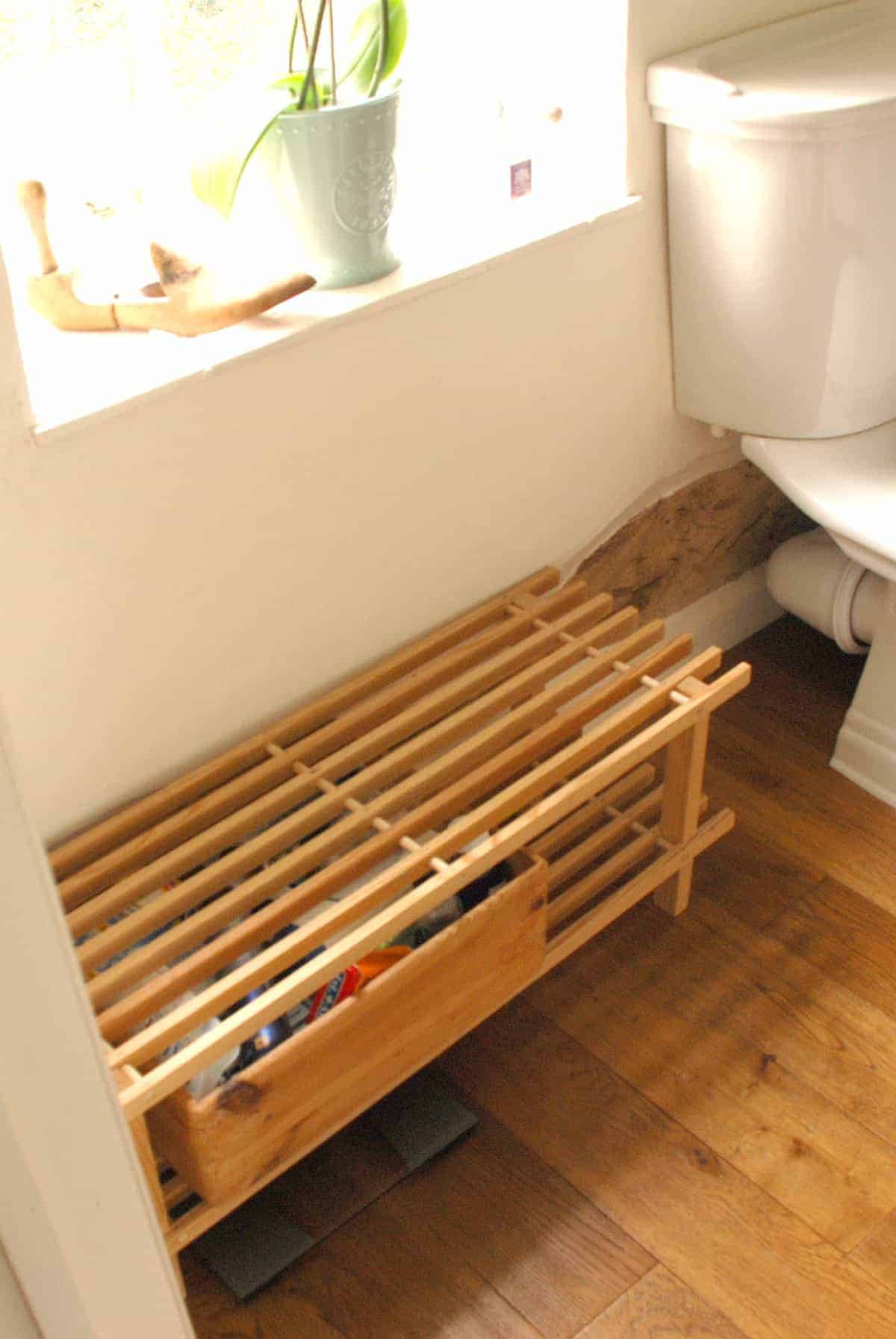 I turned a cheap IKEA shoe rack into sweet little bathroom bench seat, in this Ikea bench seat hack.