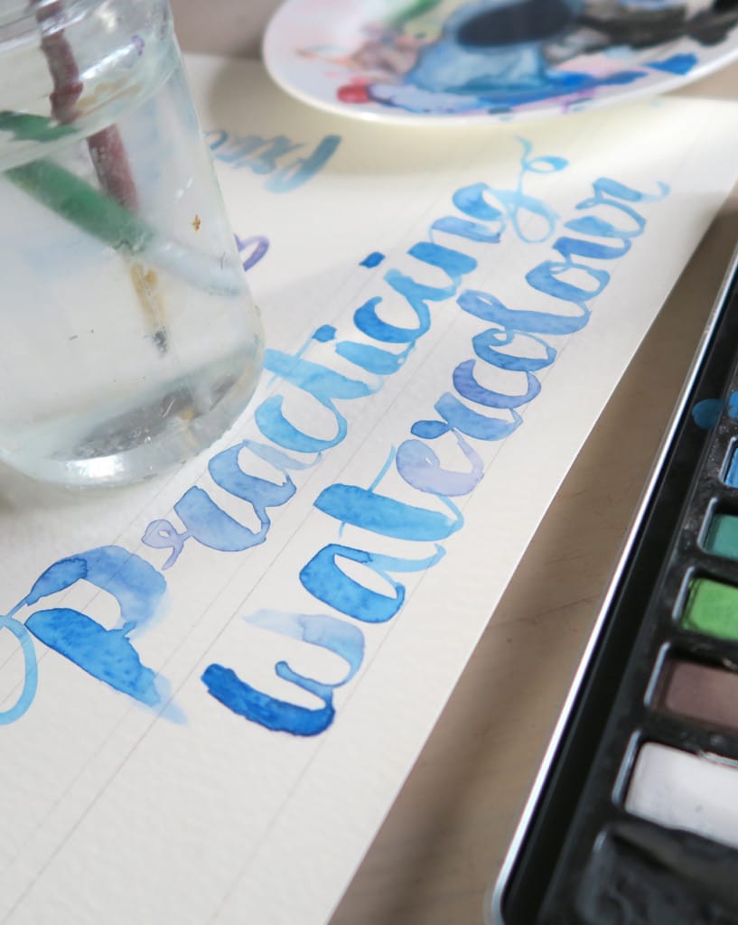 brush lettering with watercolour paint