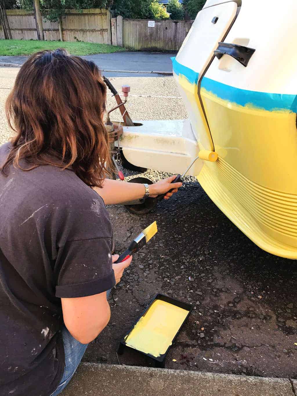 Automotive masking tape is brilliant when you're painting a caravan exterior.
