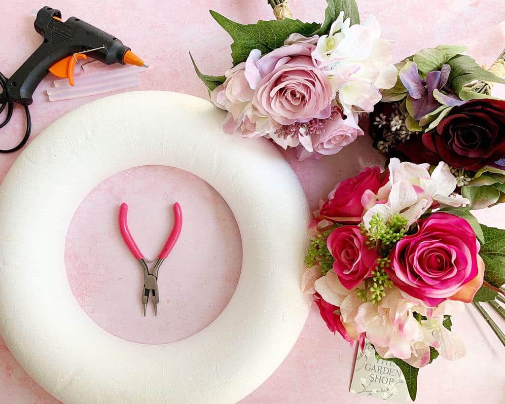 All the tools to Make a Silk Flower Wreath 