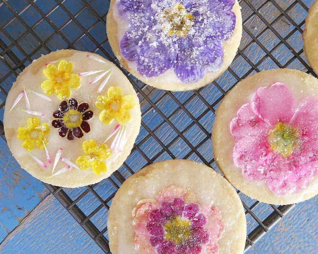 pressed flower shortbread cookies