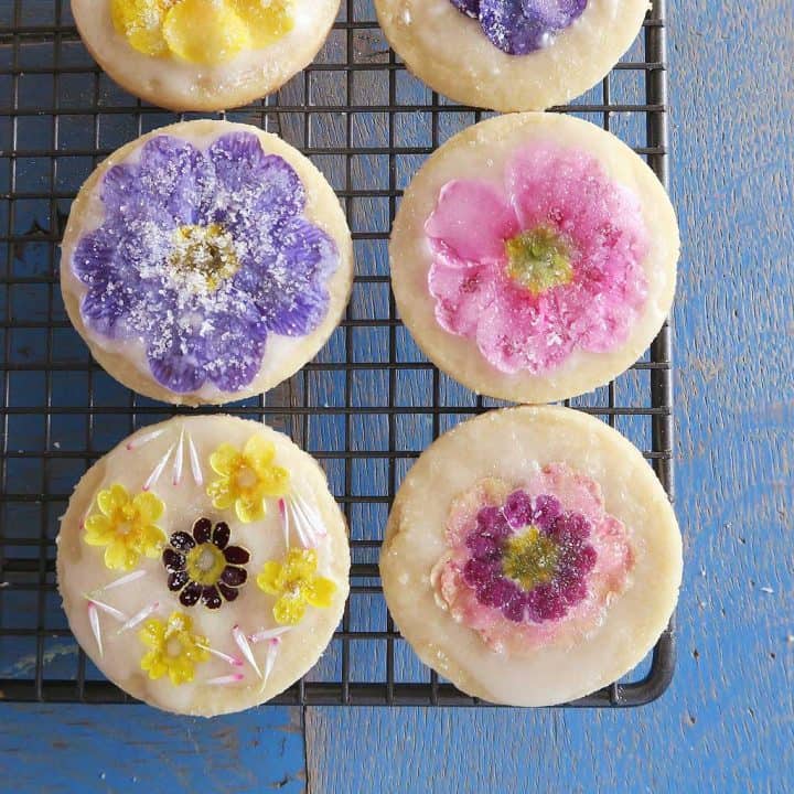 Shortbread Biscuits Decorated with Edible Flowers