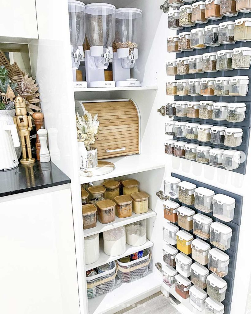 This amazing cupboard belonging to Home_Of_Tiny_Monsters on Instagram gives the best in pantry ideas for a small space.
